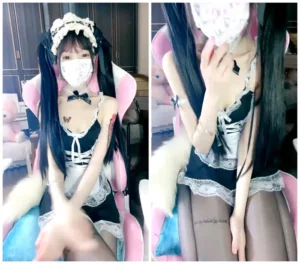 女仆服に穿つ黒いタイツが魅力的な双马尾少女たちによるライブ配信